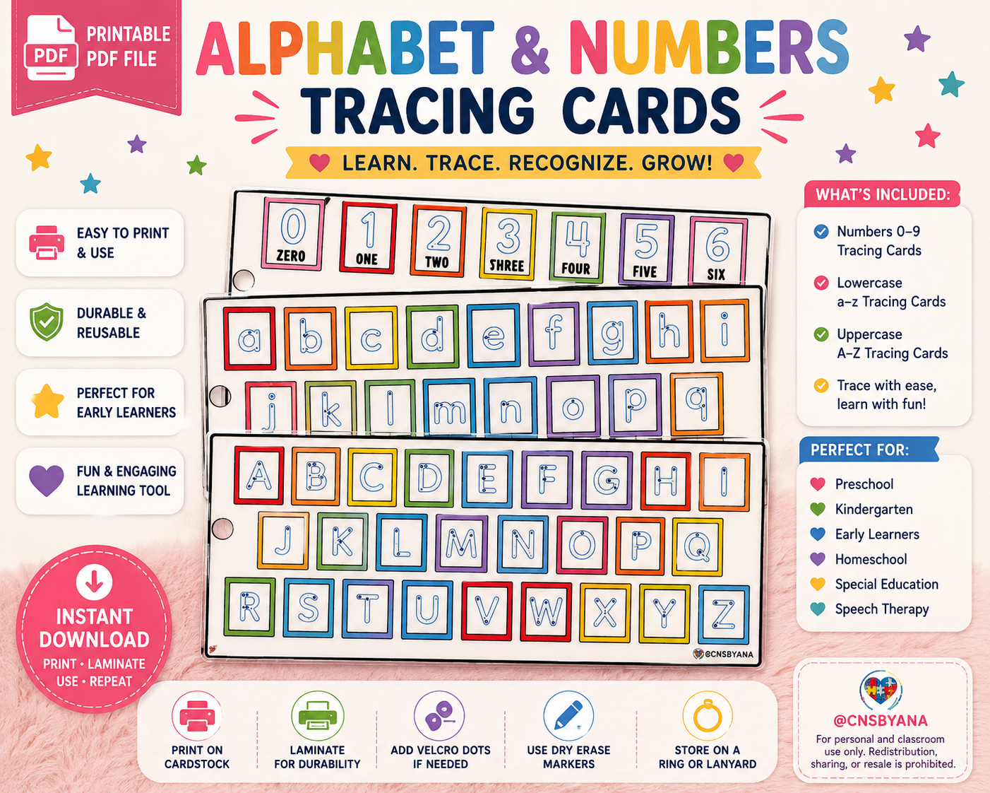 Digital product: Alphabet & Number Tracing Cards | Printable PDF
