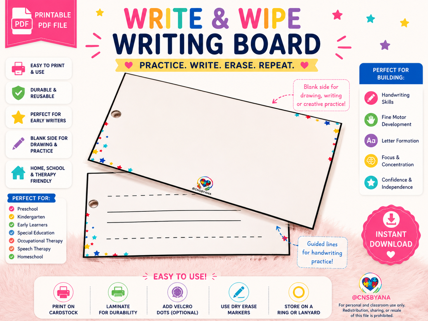Digital product: Writing & White Learning Boards | Printable PDF
